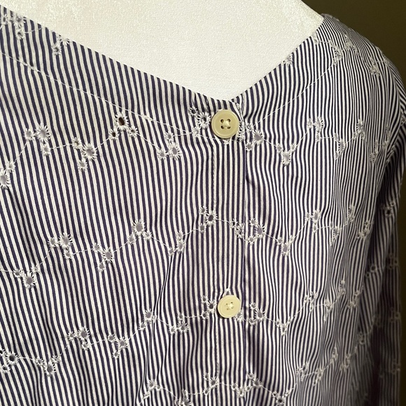 Navy Blue Flounce Sleeve Eyelet Blouse - Picture 3 of 5